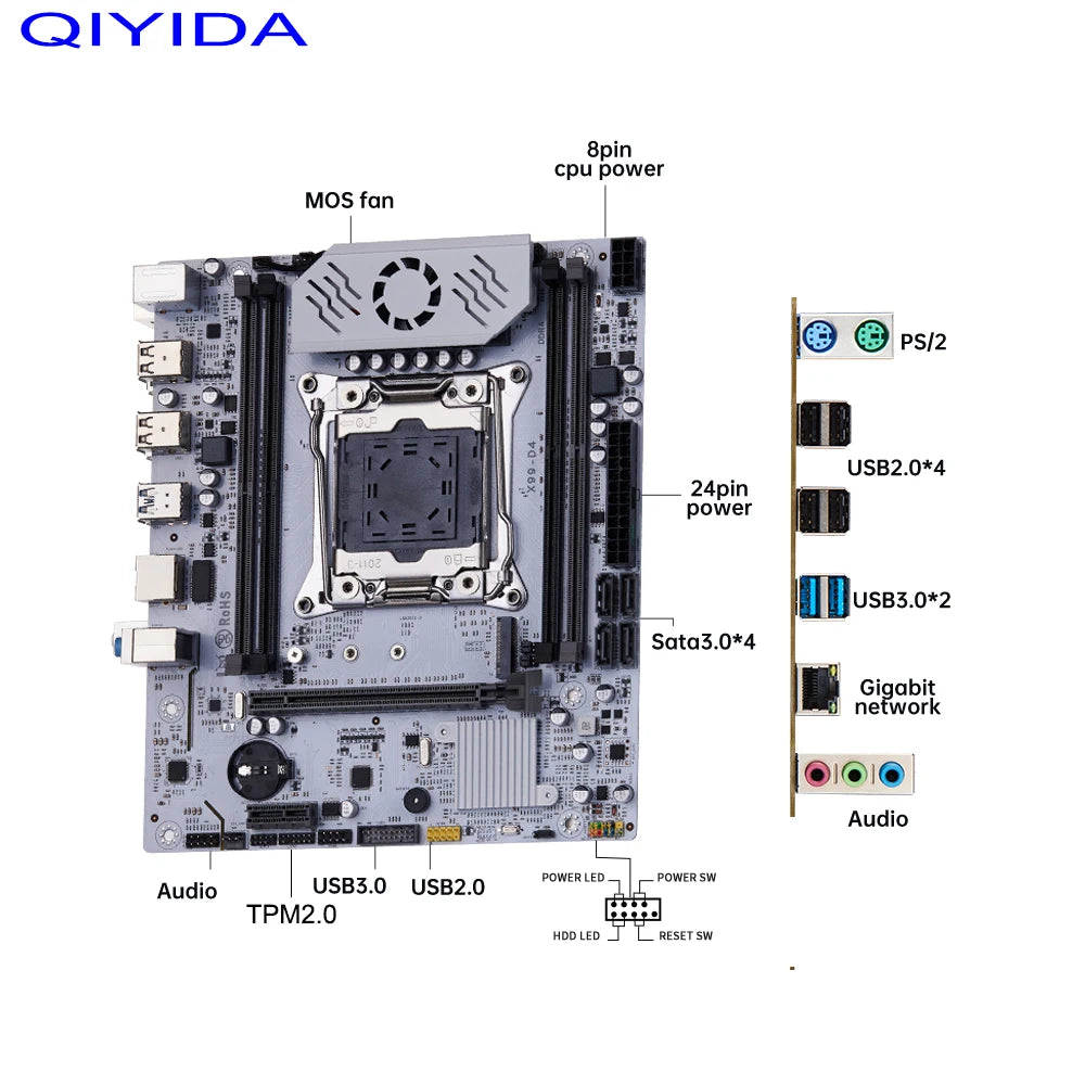 QIYIDA X99 motherboard D4 TPM2.0 LGA 2011 3 with M.2 slot Support X99 C612chip DDR4 Memory SATA3.0 USB3.0 PCI16X