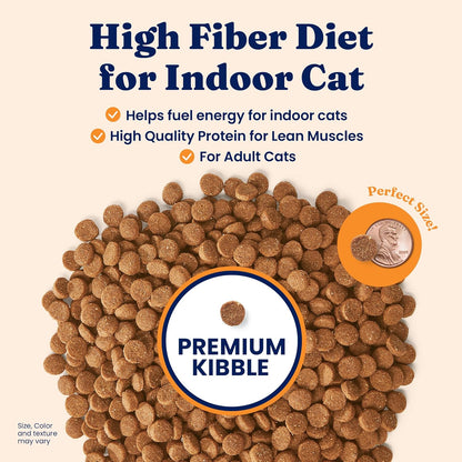 Indoor Dry Cat Food - Grain Free & Gluten Free - Chicken Cat Food Dry Kibble for Indoor Cats for Gut Health - Sensitive Stomach & Hairball Support for Adult Cats - 12LB