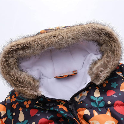 Kids Girls Faux Fur Hooded down Jacket Coat Kids Winter Warm Fleece Lined Thick Floral Hooded Windproof Coats Outerwear Z90