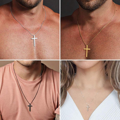 Cross Necklace for Men Teen Boys, Silver Black Gold Stainless Steel Plain Cross Pendant Necklace Box Chain 16-30 Inch