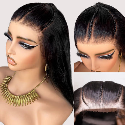 Glueless Wigs Human Hair Pre Plucked Pre Cut 9X6 Straight Lace Front Wigs Human Hair Hd Lace Front Closure Wigs for Women 250% Density Wear and Go Glueless Wig Ready to Wear Natural Black24Inch