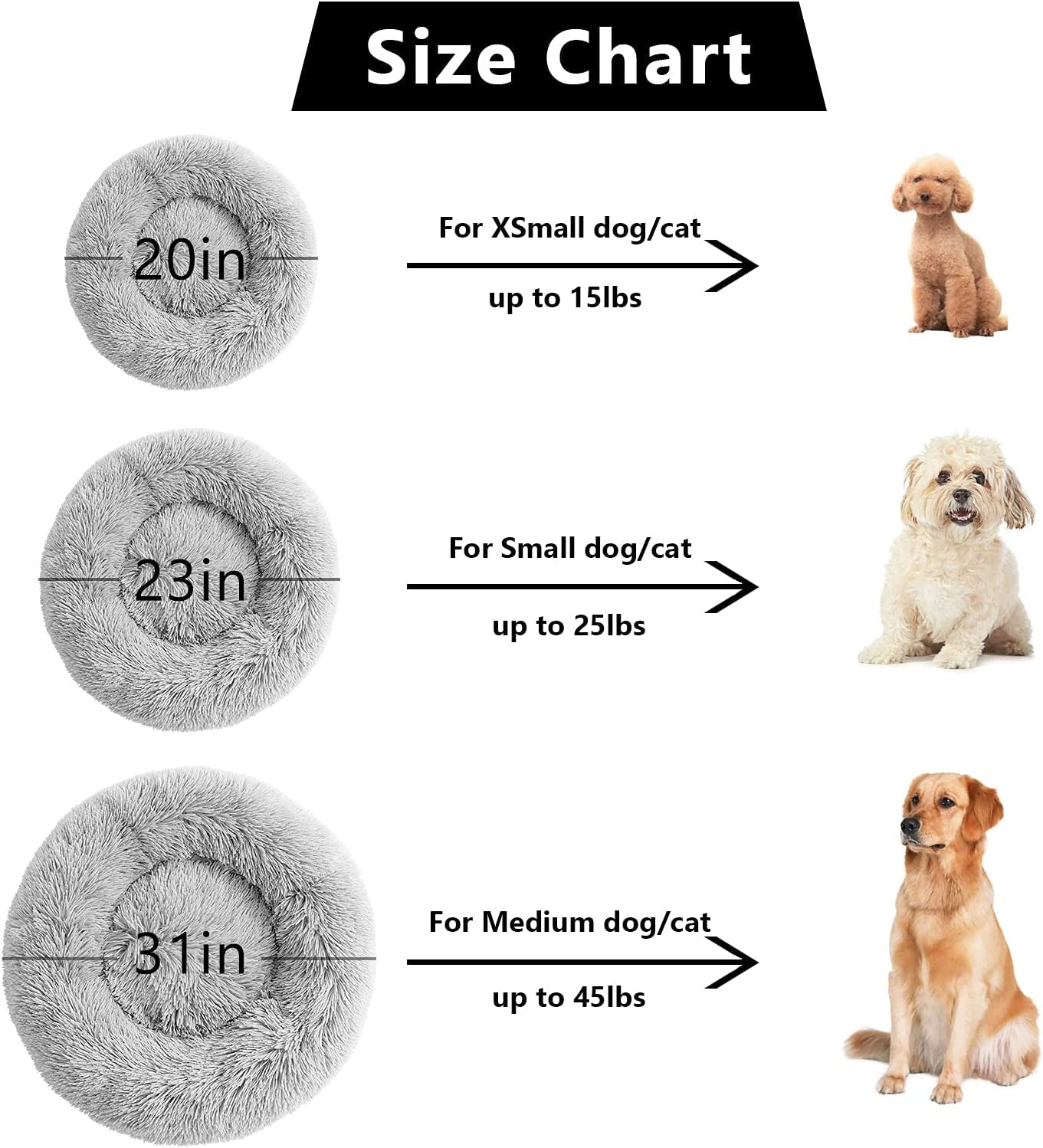 Calming Dog Bed for Medium Dogs, anti Anxiety Donut Dog Bed, round Dog Bed for Puppy, Plush Faux Fur Dog Bed, Fluffy Dog Bed, Soft Fuzzy Pet Bed, Machine Washable, 23X23Inch Grey