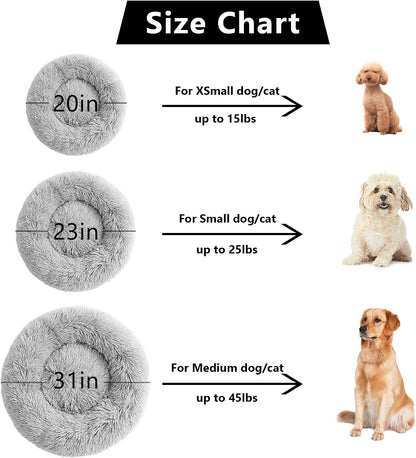 Calming Dog Bed for Medium Dogs, anti Anxiety Donut Dog Bed, round Dog Bed for Puppy, Plush Faux Fur Dog Bed, Fluffy Dog Bed, Soft Fuzzy Pet Bed, Machine Washable, 23X23Inch Grey