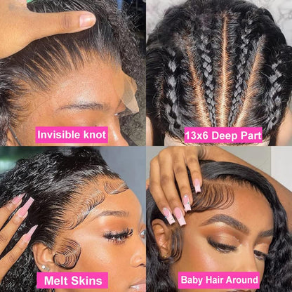 13X6 Lace Front Wigs Human Hair 14 Inch Deep Wave Lace Front Wigs Human Hair Pre Plucked 200 Density Deep Wave HD Lace Frontal Wig Deep Curly Wig for Black Women
