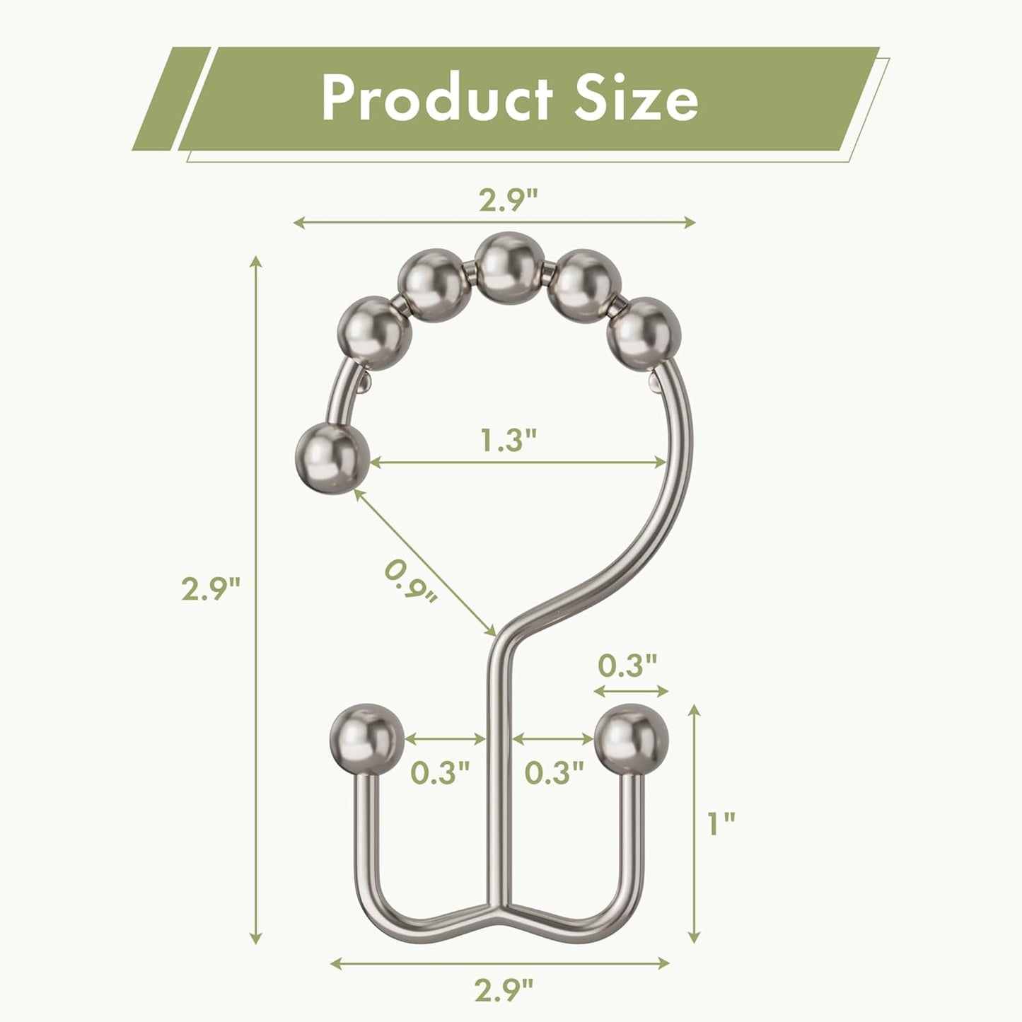 Shower Curtain Hooks, 12PCS Rust-Resistant Metal Double Shower Curtain Rings for Curtain Rolling Shower Hooks, Shower Rings for Bathroom Shower Curtain Rod, Nickel