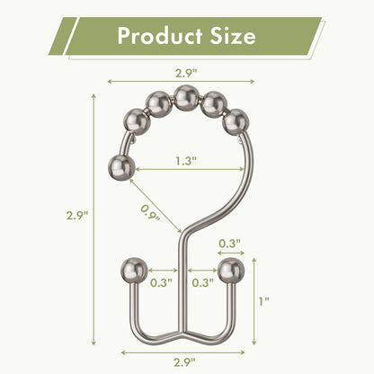 Shower Curtain Hooks, 12PCS Rust-Resistant Metal Double Shower Curtain Rings for Curtain Rolling Shower Hooks, Shower Rings for Bathroom Shower Curtain Rod, Nickel
