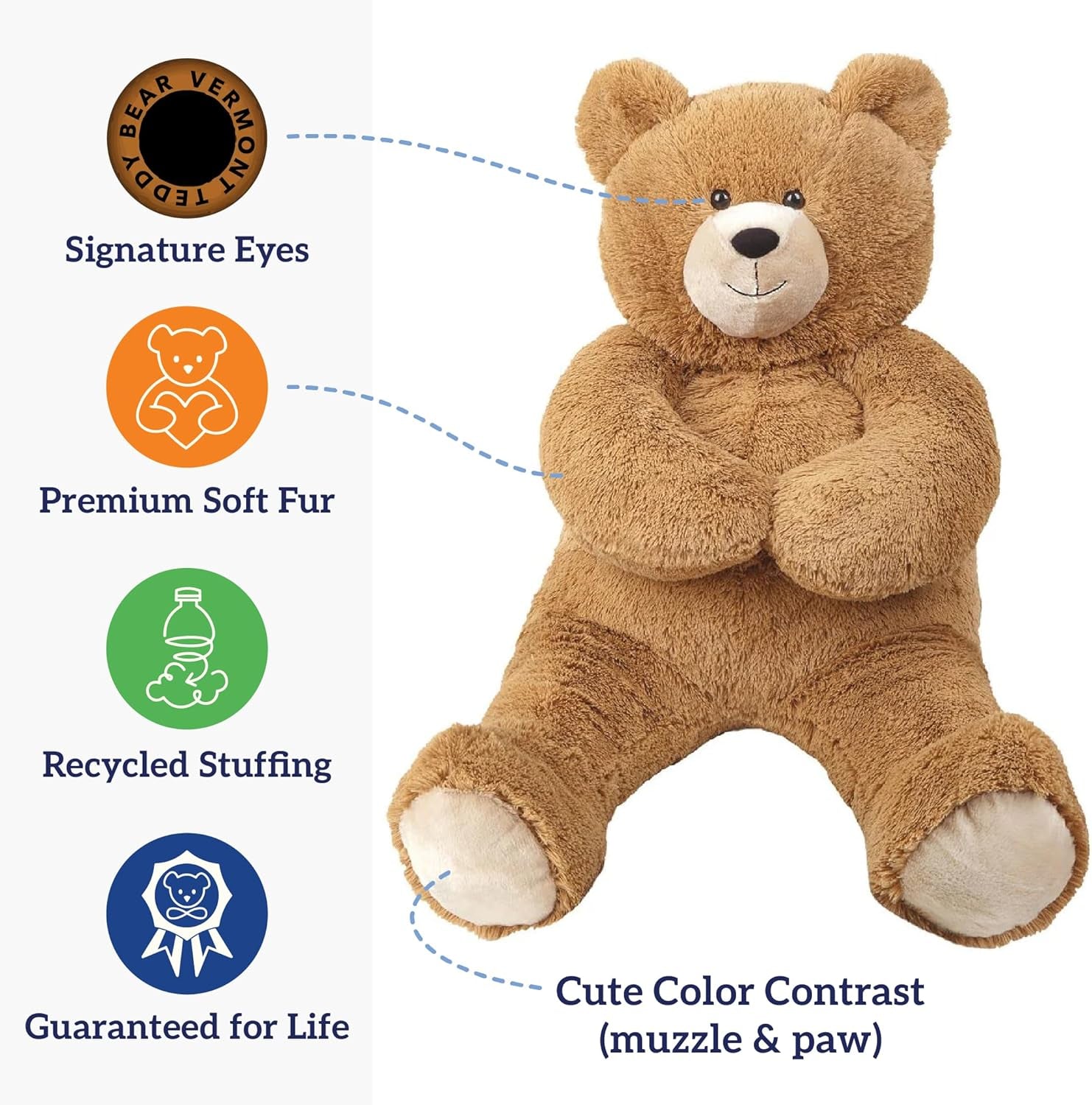 | Giant Stuffed Animal | Eco Friendly Big Teddy Bear, Stuffed in Vermont USA | 4 FT | Plush Gift for Kids & Adults | Big Bear Collection