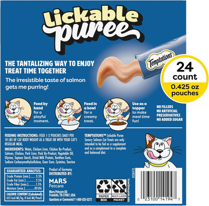 Creamy Puree Squeezable Lickable Cat Treats, Wet Cat Treats with Salmon, 0.42 Oz. Tubes, 24 Count - Packaging May Vary