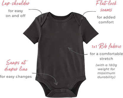 Unisex Short Sleeve Organic Cotton Bodysuits, 3-Pack