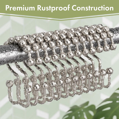 Shower Curtain Hooks, 12PCS Rust-Resistant Metal Double Shower Curtain Rings for Curtain Rolling Shower Hooks, Shower Rings for Bathroom Shower Curtain Rod, Nickel