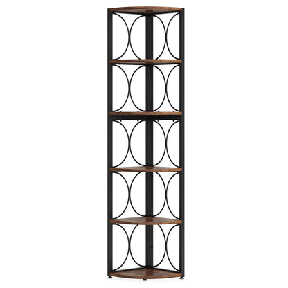 Tribesigns 67 inch Tall Corner Shelf, 6 Tier Rustic Corner Bookshelf Bookcase Storage Rack Standing Shelving Unit