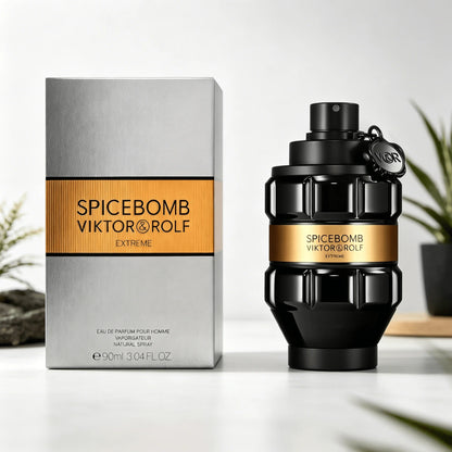 Viktor & Rolf Spicebomb Extreme Men EDP Perfume Rich Spicy Warm Tobacco Scent Matte Black Geometric Bottle Luxury Gold Band Gift Perfume for Him