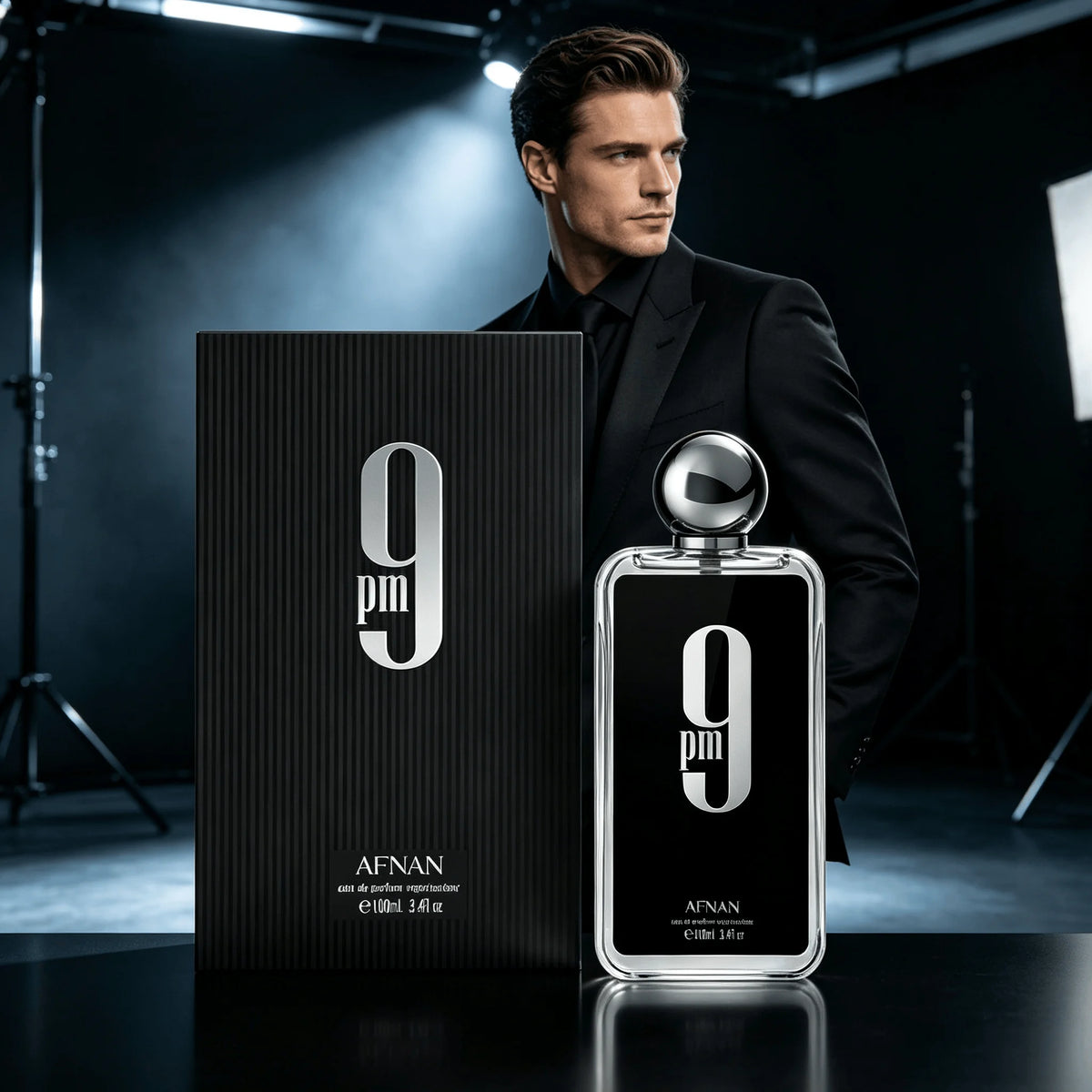 Afnan 9 PM Eau De Parfum Spray 100ml 3.4 Fl Oz Regular Size Unisex Woody Aromatic Fragrance Long‑Lasting Perfume For Men & Women Daily Wear