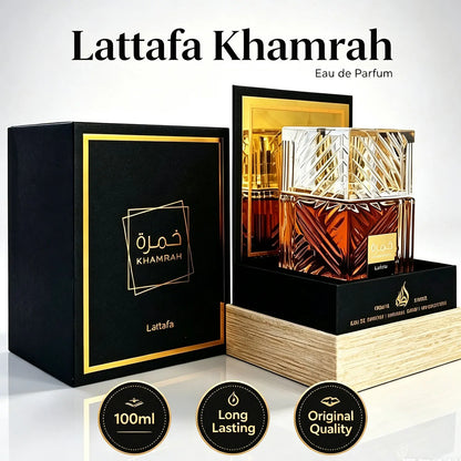 Lattafa Khamrah Eau De Parfum 100ml 3.4oz Unisex Long Lasting Perfume Vanilla Warm Spicy Amber Cinnamon Arabian Fragrance Men Women Perfumes