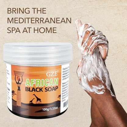 GZE African Black Soap 3-in-1 Face, Hair, and Body Cleanser - Deeply Cleanses and Moisturizes Skin and Hair, Natural Ingredients