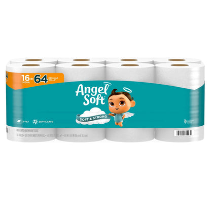Mother's Day Angel Soft Toilet Paper, Pack-6Mega Rolls = 24Regular Rolls, Soft And Strong Toilet Tissue - Toilet Paper, Tissue Paper, Roll, Paper Towels, Papel Toalla Para Cocina, Fuerza Regida, Cleaning Supplies, Buy One Get