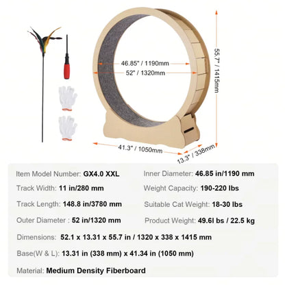 SucceBuy Wooden Cat Exercise Wheel Large Cat Treadmill Wheel for Indoor Cat Running Wheel with Detachable Carpet& Cat Teaser
