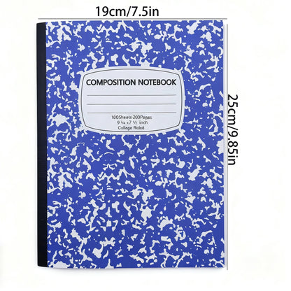 Colorful Marble Print Composition Notebook, Wide Rule Paper Journal,Essential School & Office Stationery for Students and Adults