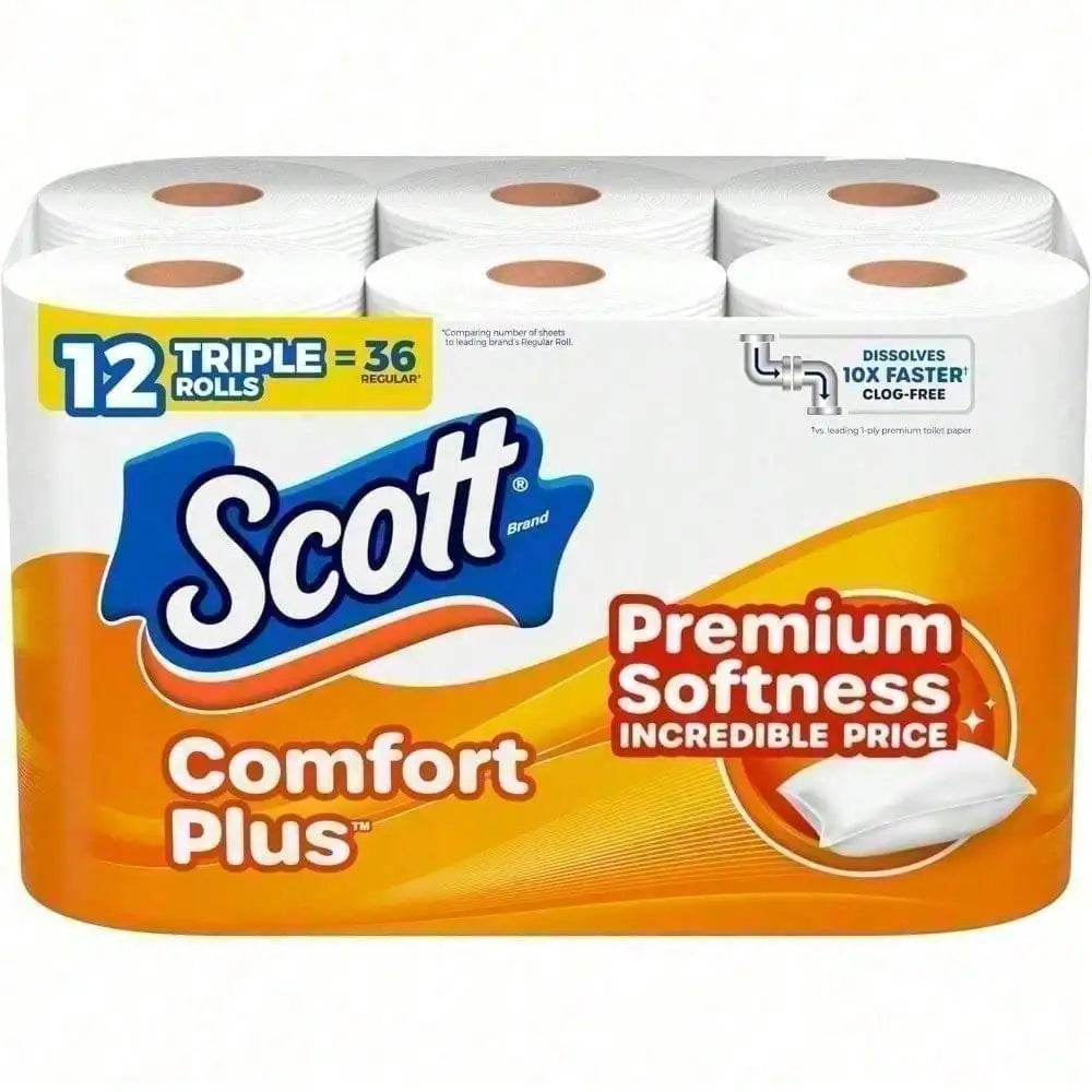 Triple Roll Soft Toilet Paper, 231 Sheets Per Roll, Septic- Scott ComfortPlus For Daily Bathroom