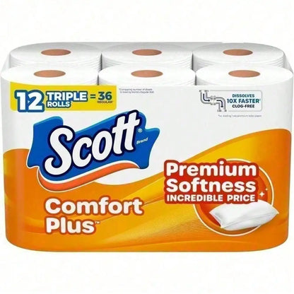 Triple Roll Soft Toilet Paper, 231 Sheets Per Roll, Septic- Scott ComfortPlus For Daily Bathroom