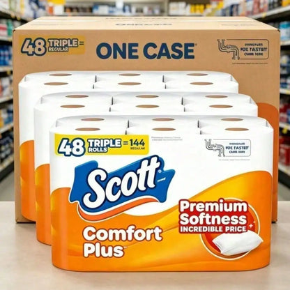 Triple Roll Soft Toilet Paper, 231 Sheets Per Roll, Septic- Scott ComfortPlus For Daily Bathroom