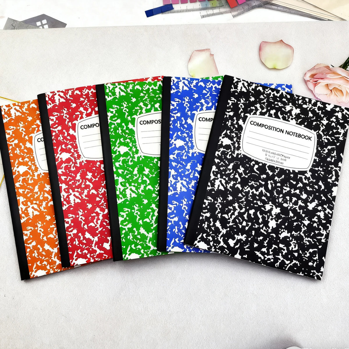Colorful Marble Print Composition Notebook, Wide Rule Paper Journal,Essential School & Office Stationery for Students and Adults