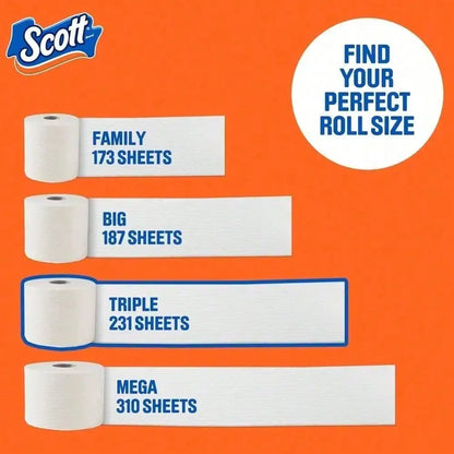 Triple Roll Soft Toilet Paper, 231 Sheets Per Roll, Septic- Scott ComfortPlus For Daily Bathroom