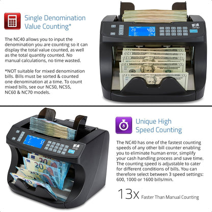 Bill Value Counter & Counterfeit Detector - Money Cash Currency Machine (NC40)