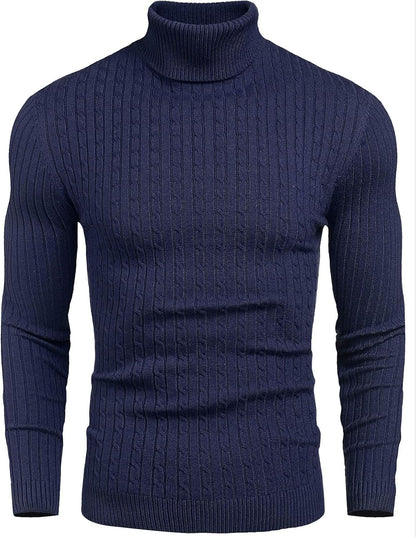 Mens Slim Fit Turtleneck Sweater Cable Knit Thermal Pullover Sweater